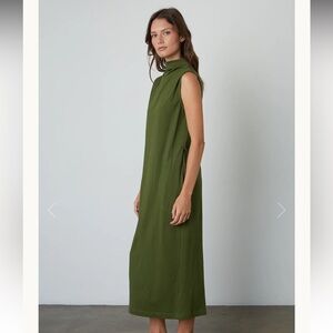 Velvet by Graham & Spencer green Mock Neck Midi Dress, Anthropologie 100% Cotton